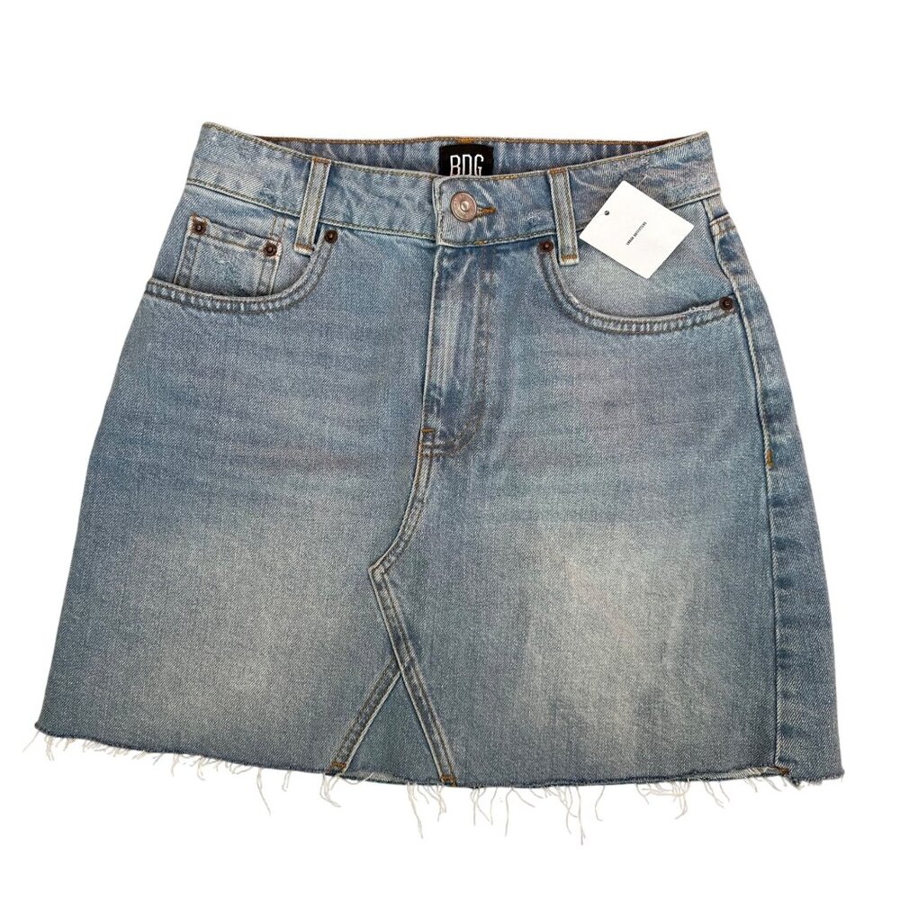 BDG New Urban Outfitters Light Wash Denim Mini Skirt Small Cotton Raw Hem